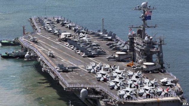 USS George Washington, aircraft carrier and flagship of Task Force 70 of the U.S. Seventh Fleet, the largest of the forward-deployed U.S. fleet, with 60 to 70 ships, 300 aircraft and 40,000 Navy and Marine Corps personnel.