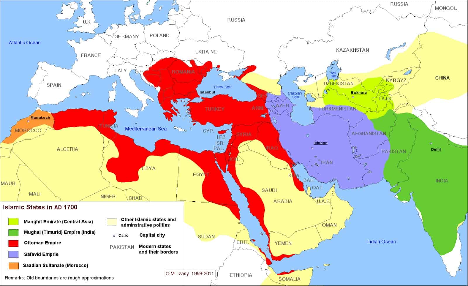 Muslim lands were traditionally autonomous provinces that were well suited to conduct their affairs when the need arose, and of course had their allegiance to the Caliph. Self-interested nation states (seen in the national borders) were superimposed much later, and are unable to address the problems of injustice we see today.