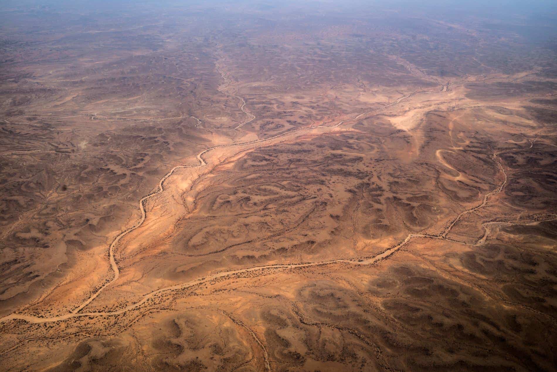 An aerial view shows the dried up landscape in Puntland. [Source: National Geographic]